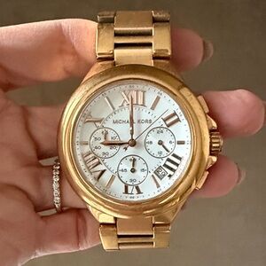 Michael Kors Gold Chronograph Watch with White Face